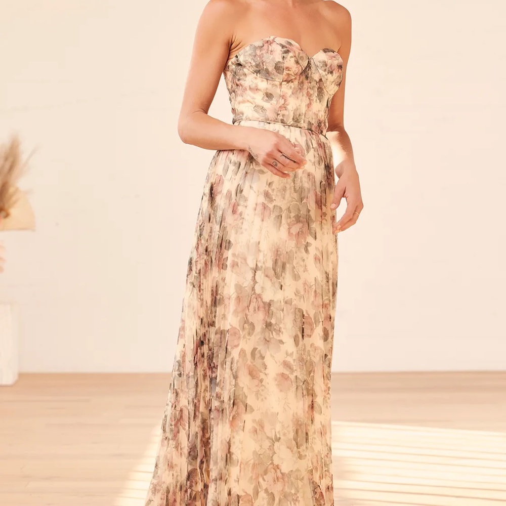 Lulu’s Most Beautiful Day Ivory Multi Floral Print Organza Maxi Dress Gown